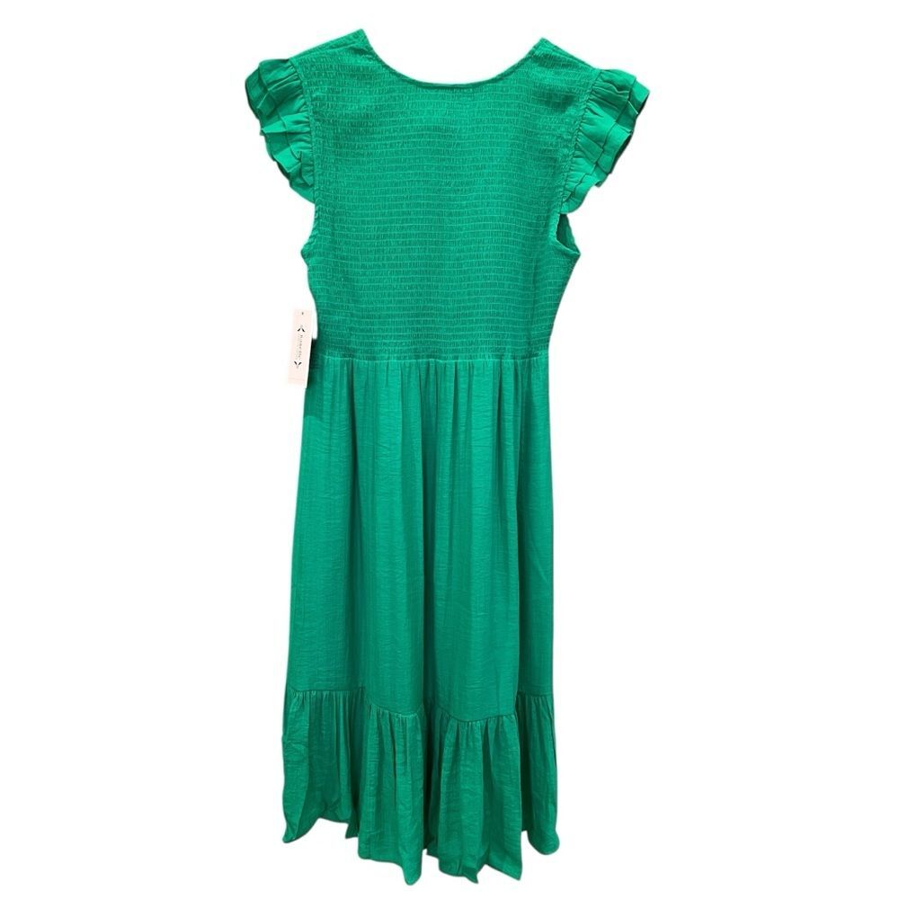 Nanette Lepore Smocked Midi Dress Flutter Sleeve Ruffle Hem Green 12 NWT - Picture 7 of 16